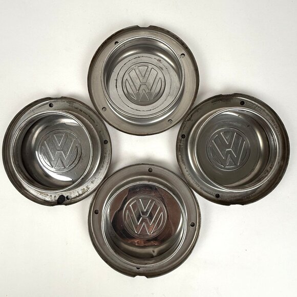 Vintage 4 Volkswagen 7.75" Chrome Snap on Hub Caps Classic Logo Design Authentic - Picture 6 of 11